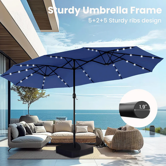 15ft Double-Sided Patio Extra Large Umbrella With LED Lights